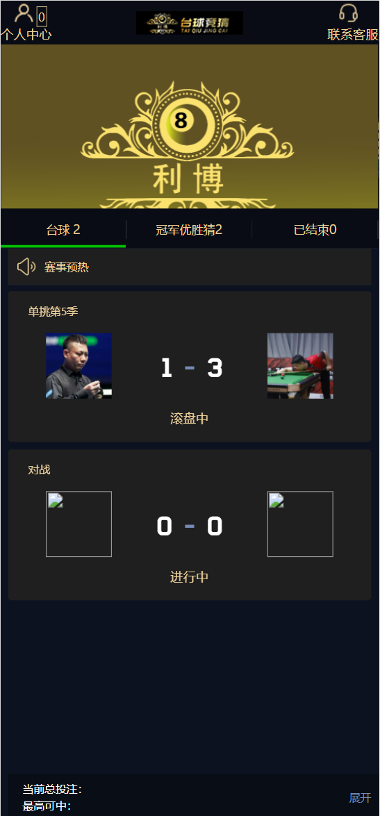 台球竞猜投注/自定义赛事/冠军优胜猜